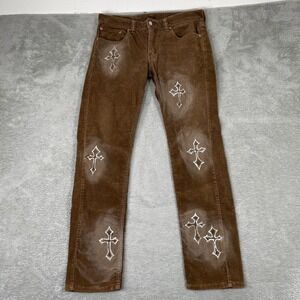 Levis 511 Corduroy Pants Mens 32x32 Brown‎ Cross Embroidery Slim Gothic Grunge